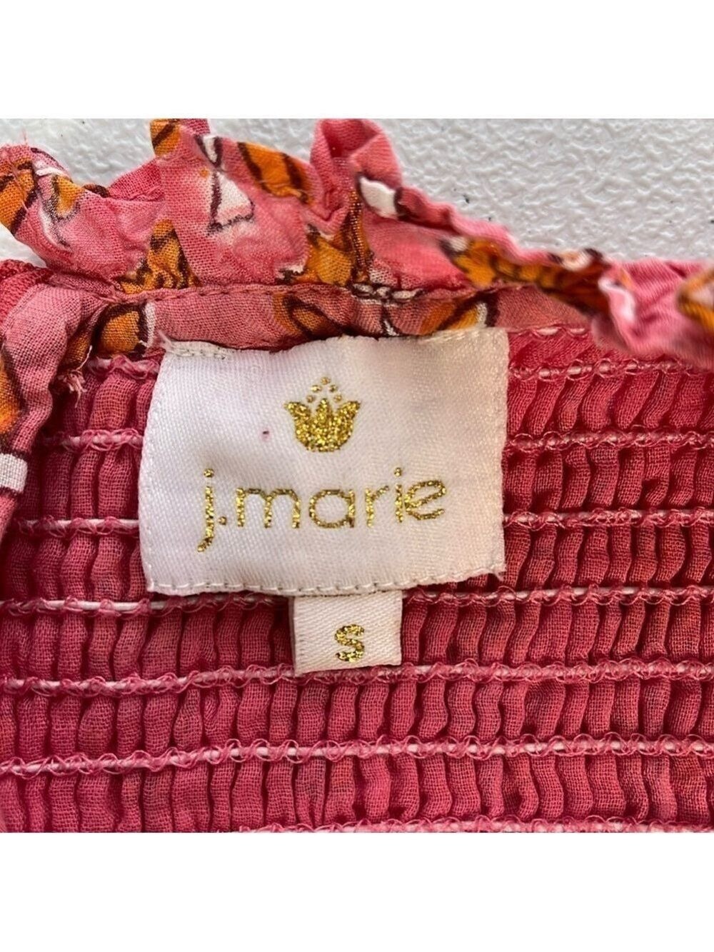 J. Marie Elena Smocked Dress Flutter Sleeves Floral Ruffle Pockets Prairie  S - Picture 10 of 13